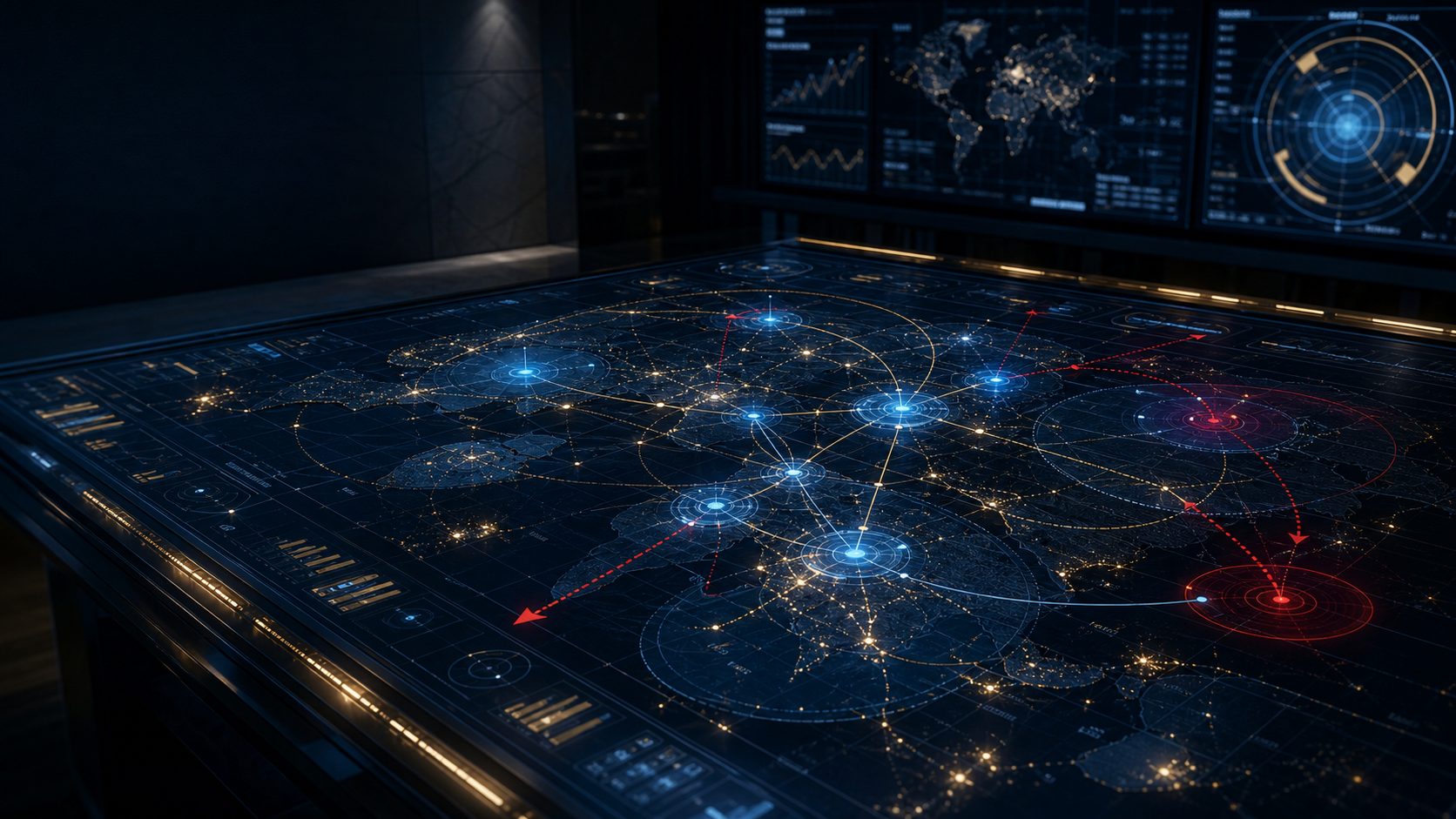 Command-room ecosystem map used as the visual identity for a Microsoft-stack artificial intelligence workflow pilot.