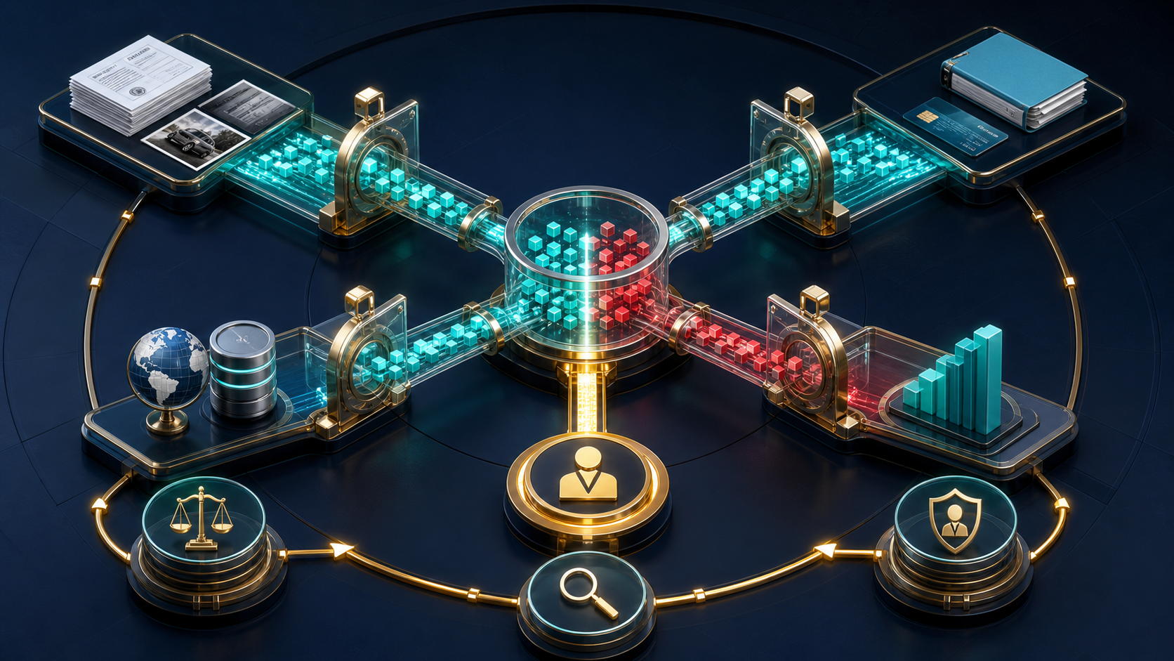 Claims trust architecture connecting provenance checkpoints, corroboration, human authority, and compliance monitoring